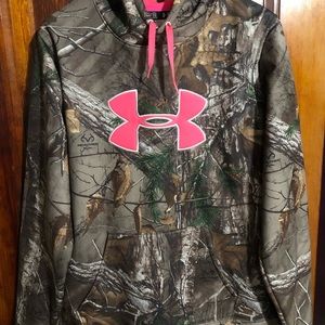 Girls Under Armour Camo/Pink Hoodie . Size XL